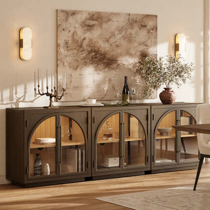 Alvar Arched 95″ Oak Media Console(Set of 3)