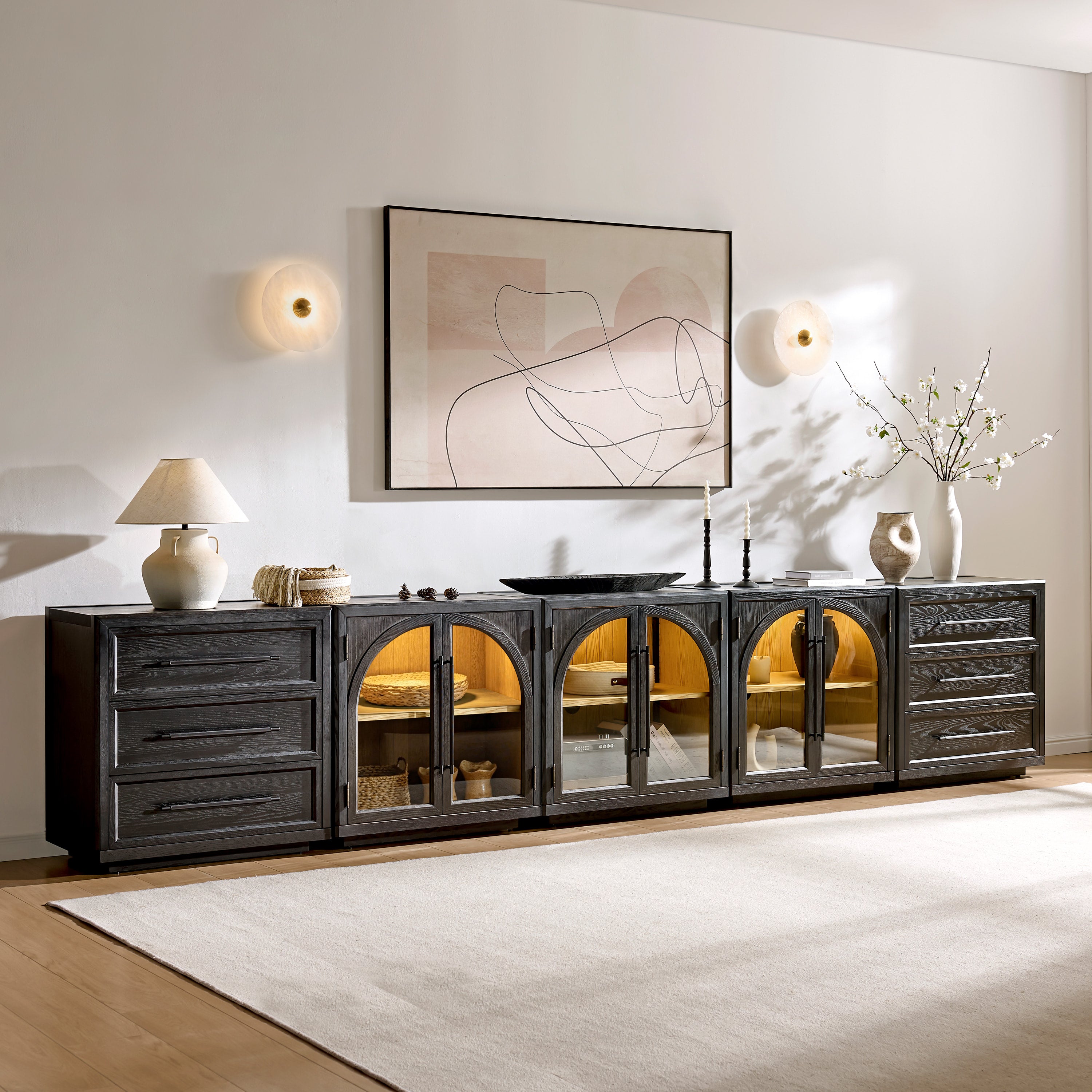 Alvar Arched 157.5″ Oak Modular Media Console(Set of 5)