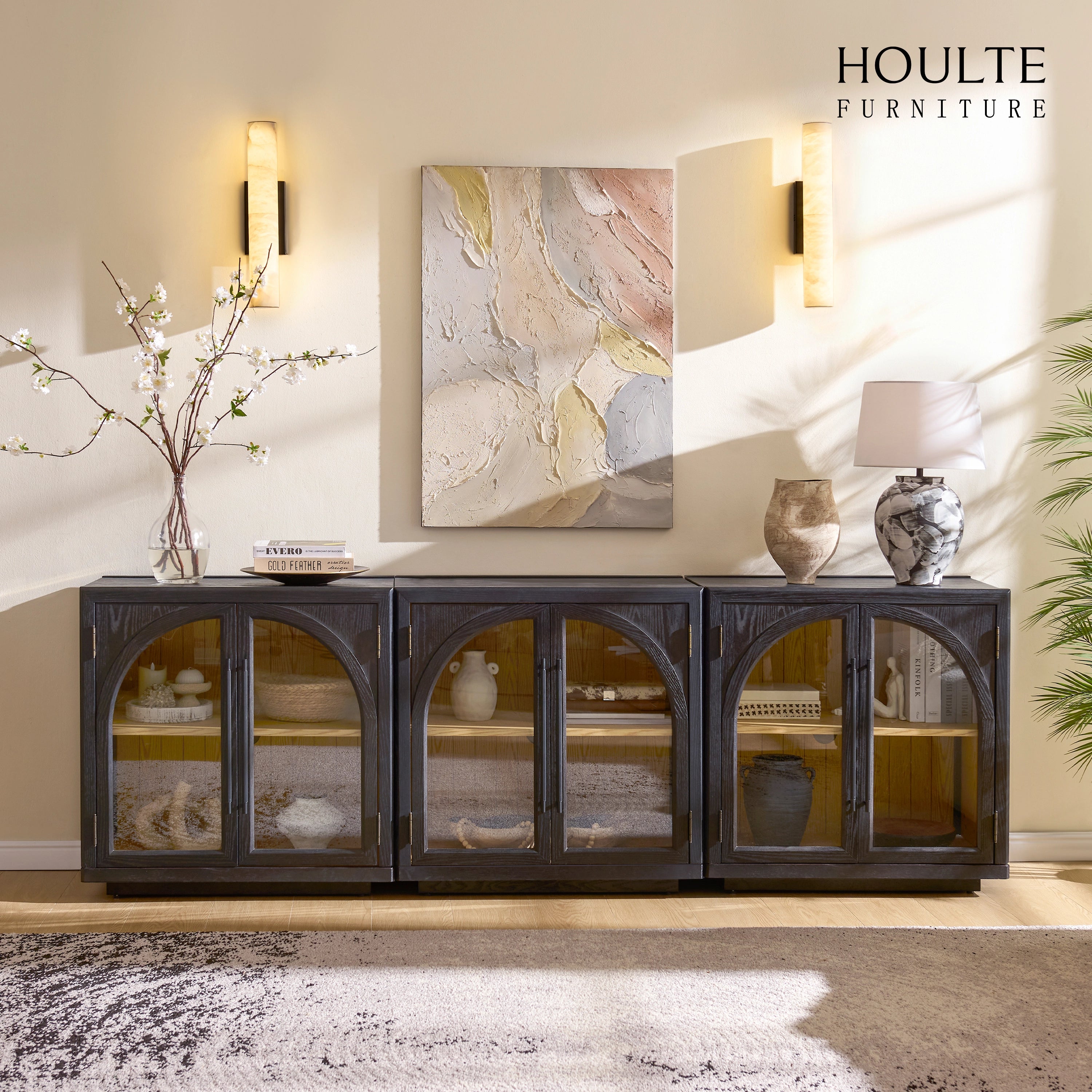 Alvar Arched 94.5″ Oak Media Console(Set of 3)