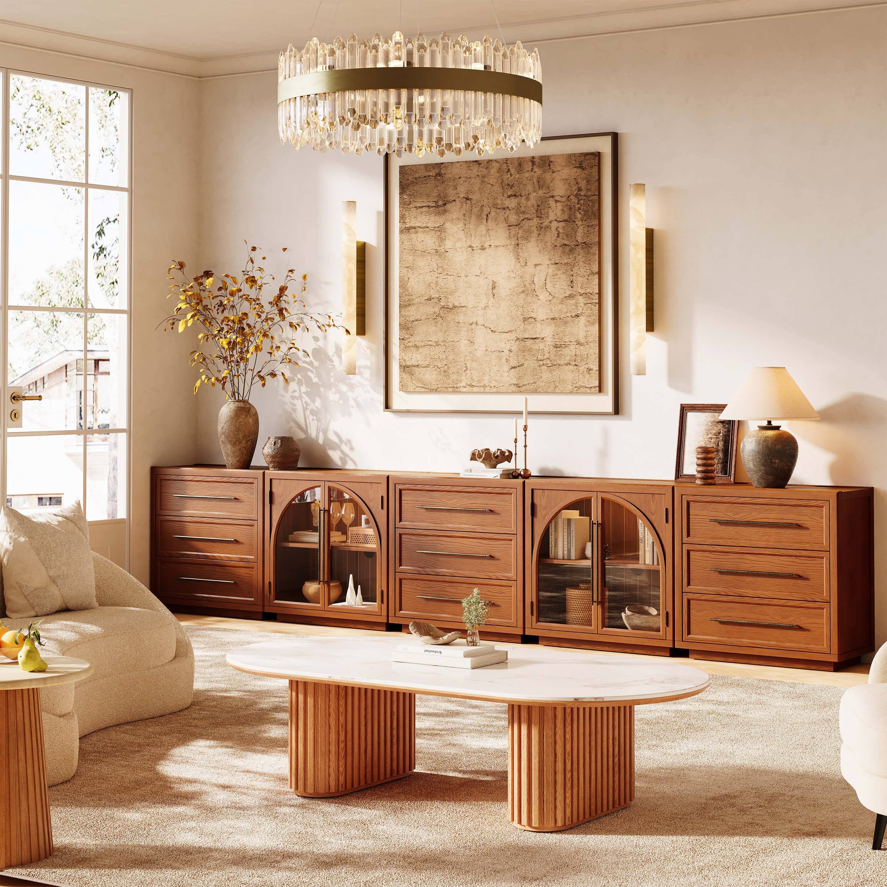 Alvar Arched 157.5″ Oak Modular Media Console(Set of 5)