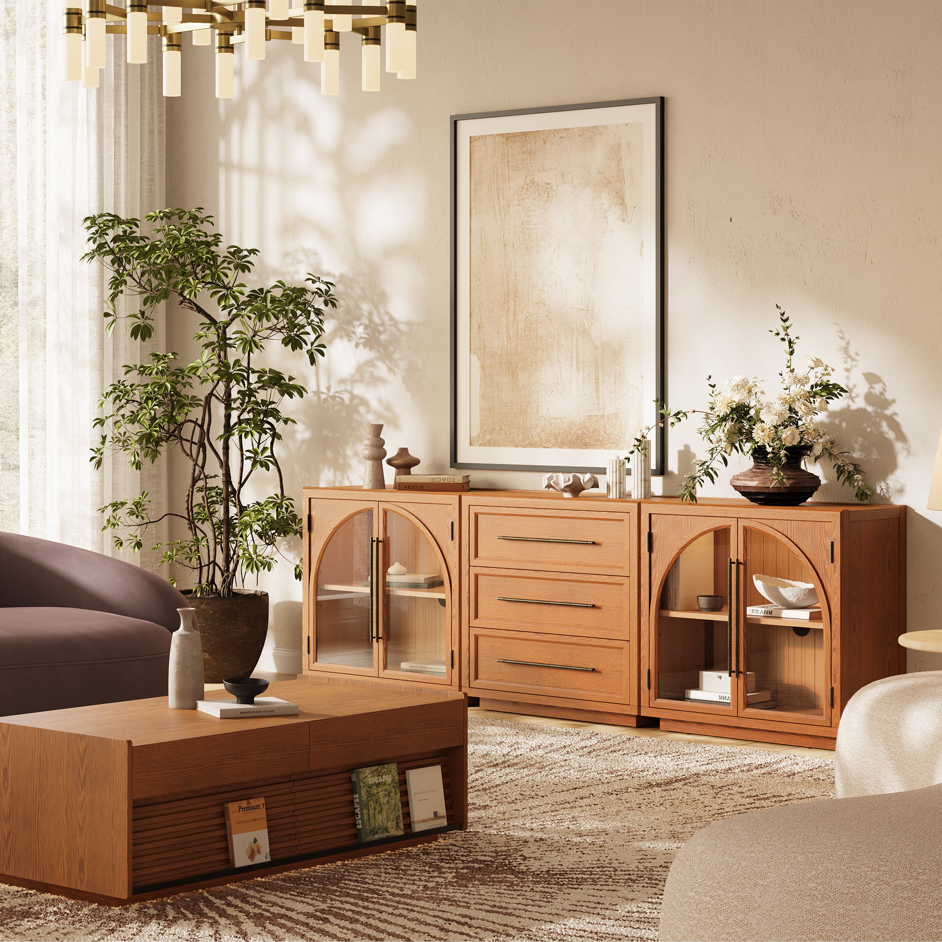 Alvar Arched 94.5″ Oak Modular Media Console(Set of 3)