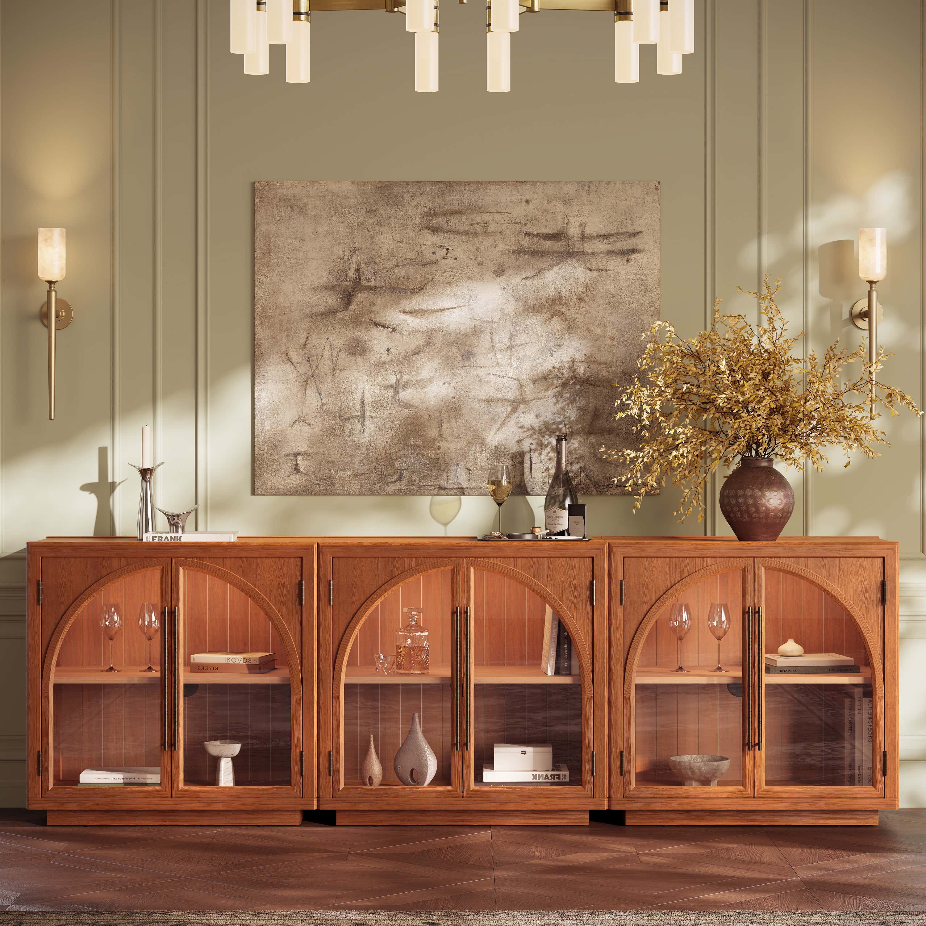 Alvar Arched 126″ Oak Media Console(Set of 4)