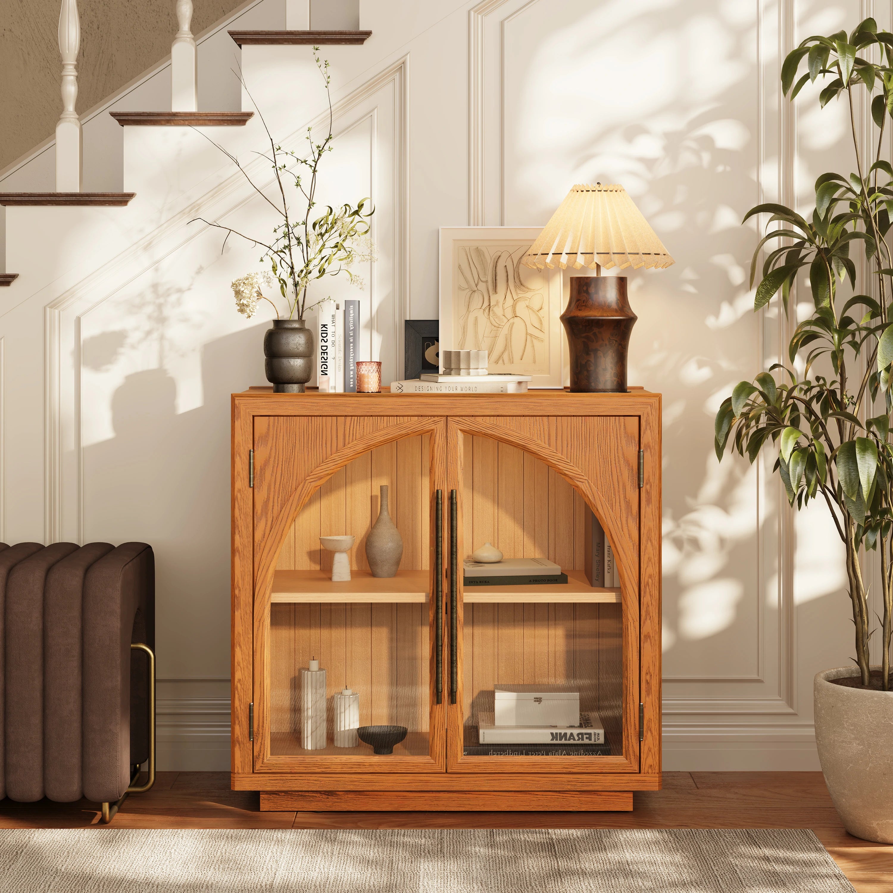 Alvar Arched 63″ Oak Media Console(Set of 2)