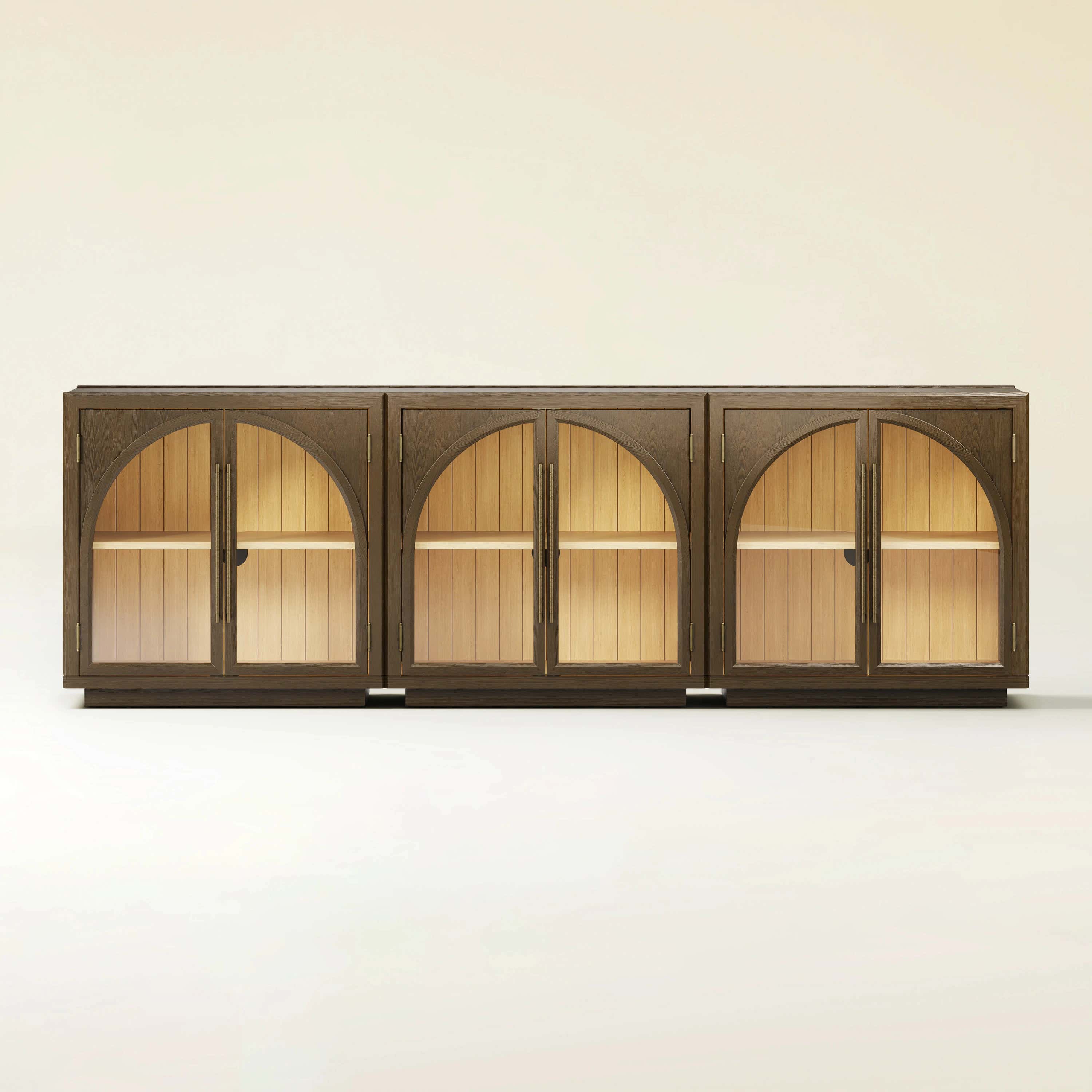 Alvar Arched 95″ Oak Media Console(Set of 3)