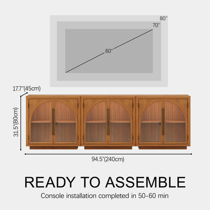 Alvar Arched 95″ Oak Media Console(Set of 3)