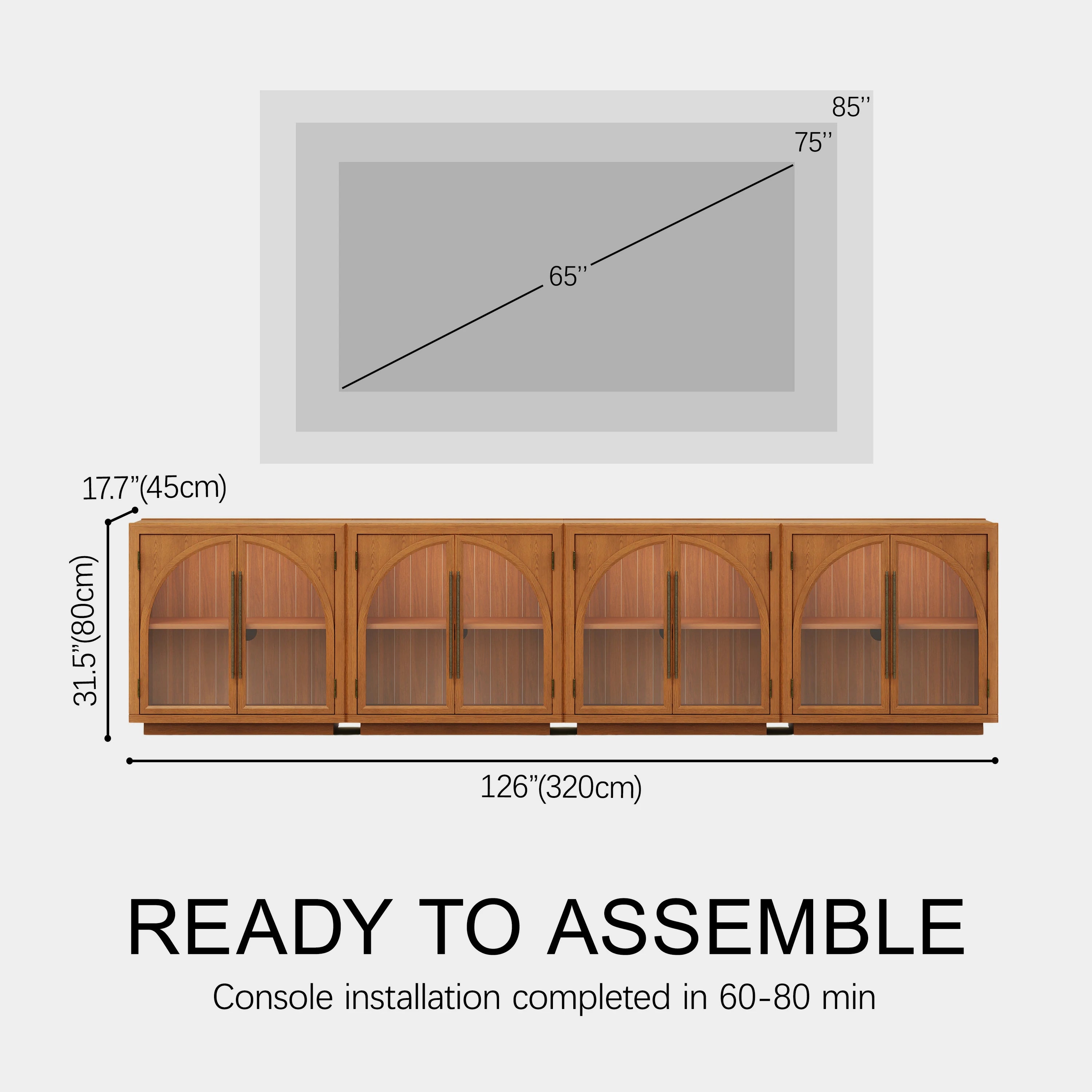 Alvar Arched 126″ Oak Media Console(Set of 4)