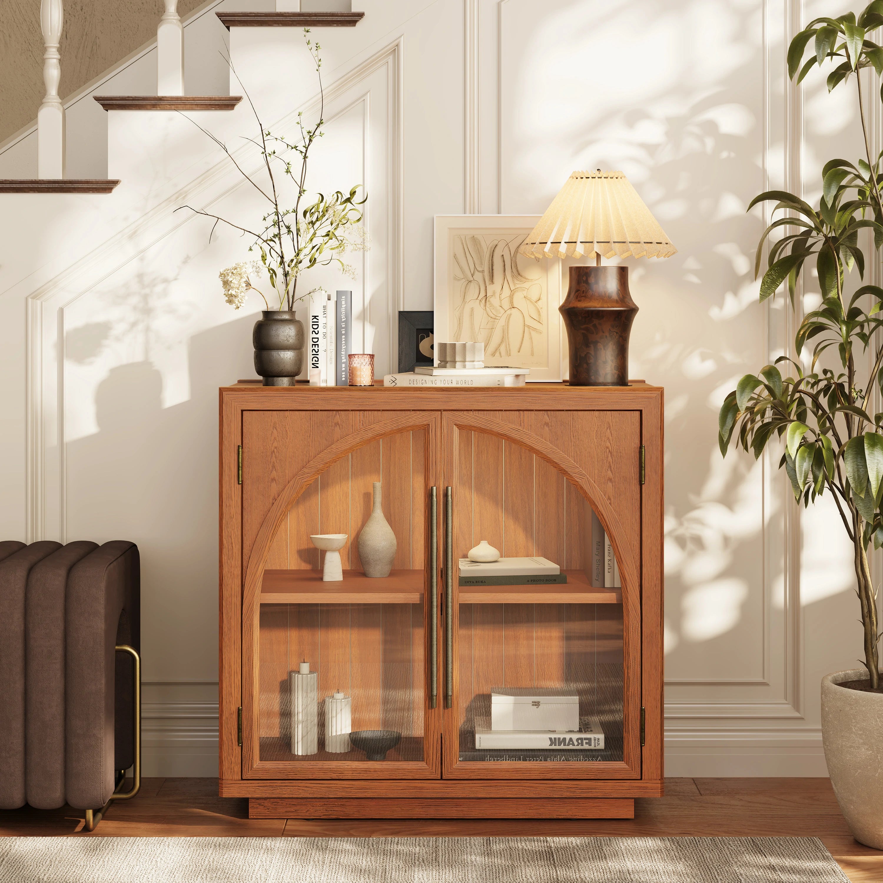 Alvar Arched 63″ Oak Media Console(Set of 2)