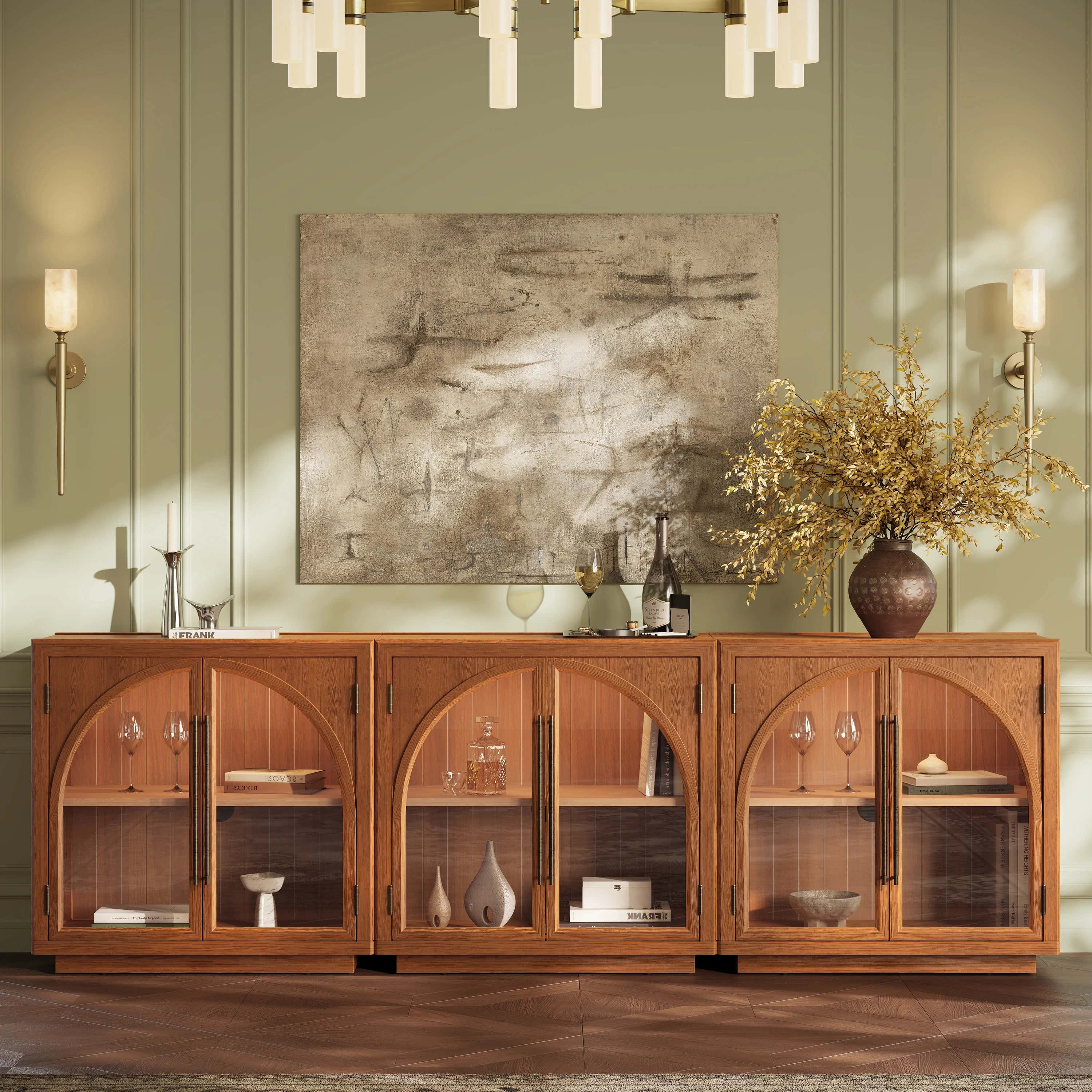 Alvar Arched 63″ Oak Media Console(Set of 2)