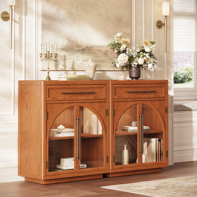 Alvar Arched 61" Oak Sideboard with Drawers(Set of 2)