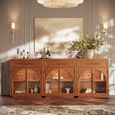 Alvar Arched 91" Oak Sideboard with Drawers(Set of 3)