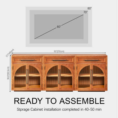 Alvar Arched 91" Oak Sideboard with Drawers(Set of 3)