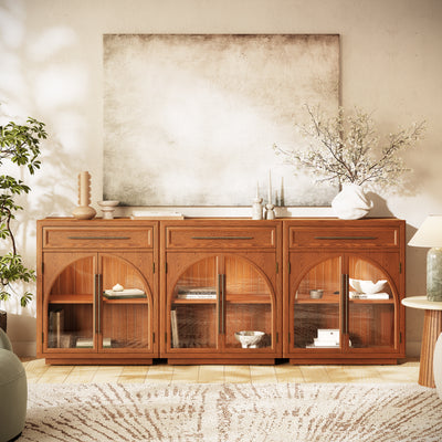 Alvar Arched 91" Oak Sideboard with Drawers(Set of 3)