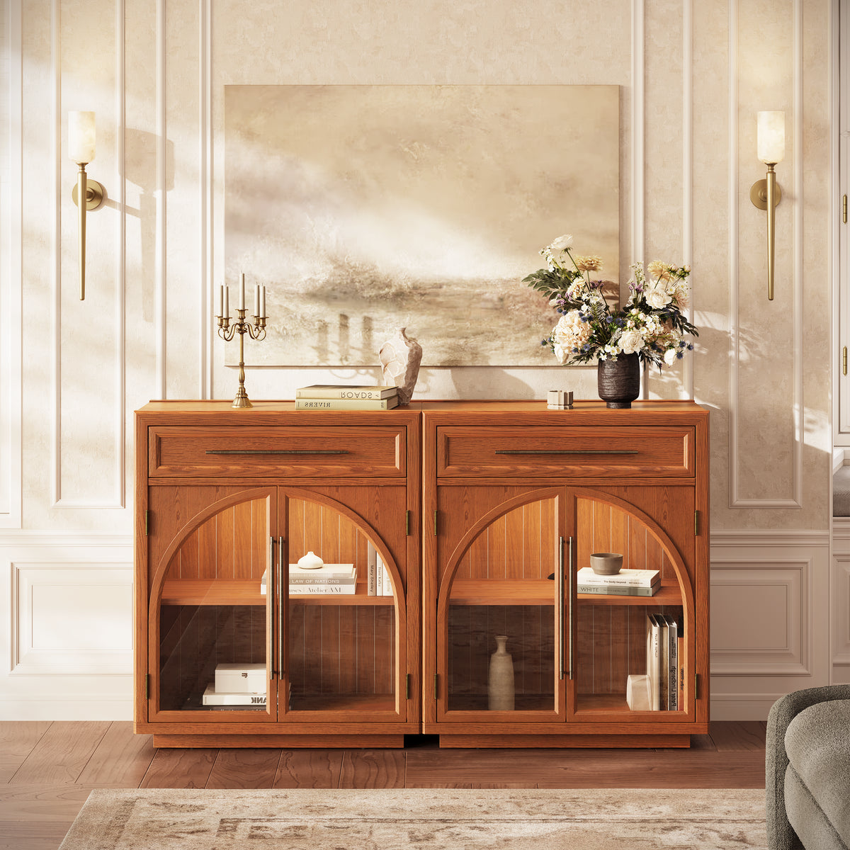 Alvar Arched 61" Oak Sideboard with Drawers(Set of 2)