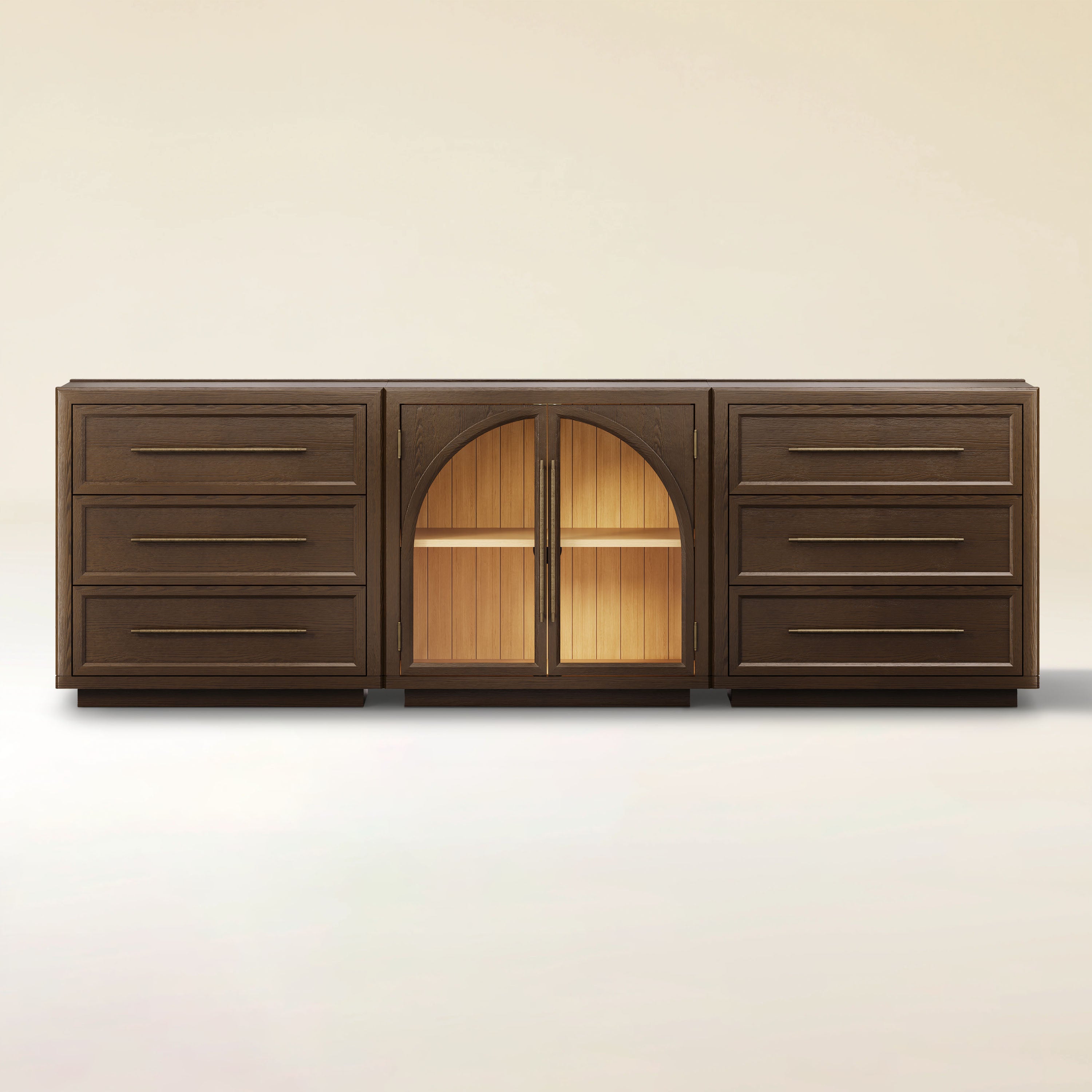 Alvar Arched 94.5″ Oak Modular Media Console(Set of 3)