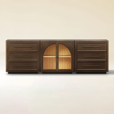 Alvar Arched 91″ Oak Modular Media Console(Set of 3)