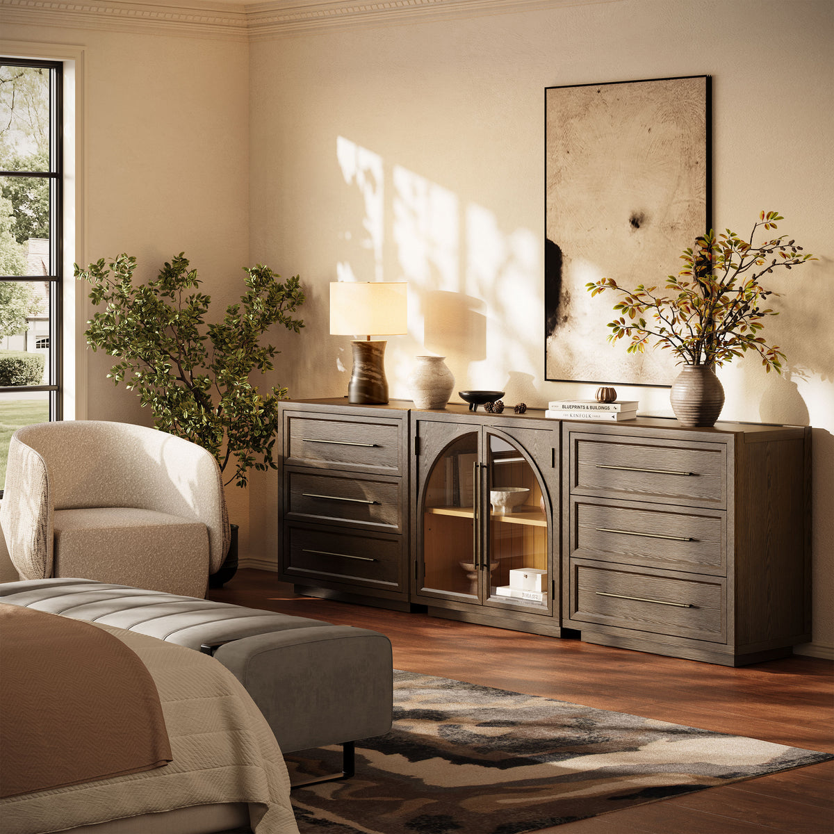 Alvar Arched 91″ Oak Modular Media Console(Set of 3)