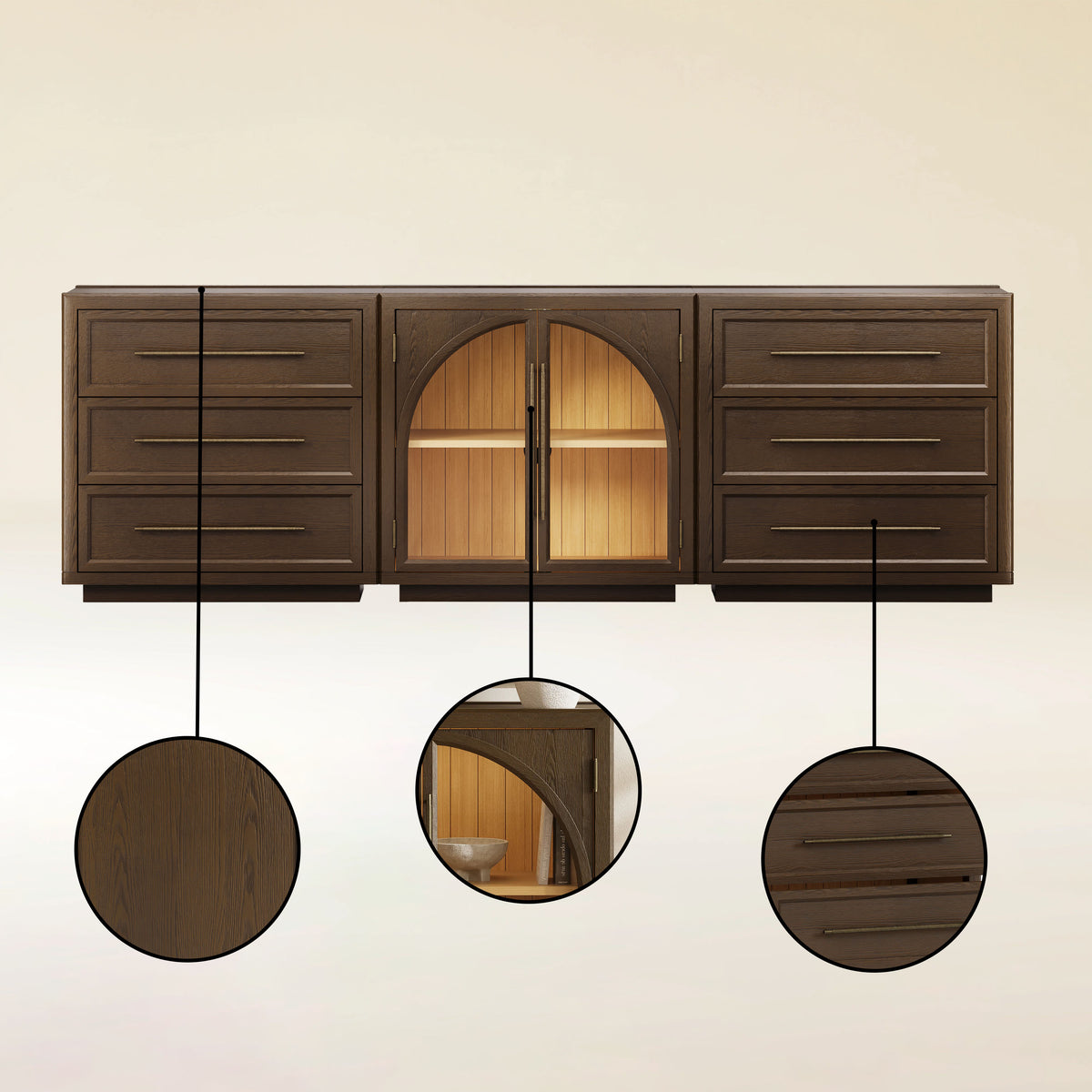 Alvar Arched 91″ Oak Modular Media Console(Set of 3)
