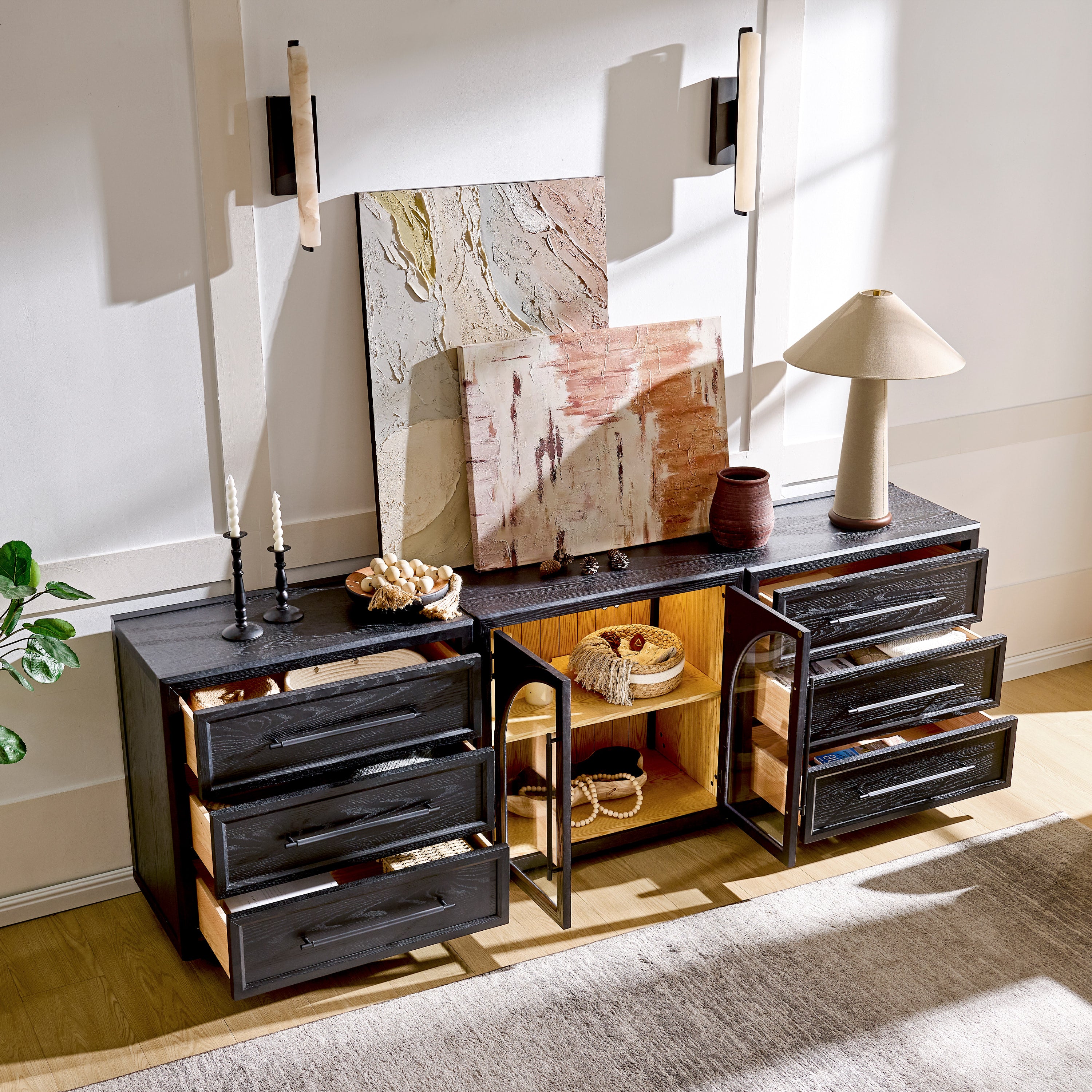 Alvar Arched 94.5″ Oak Modular Media Console(Set of 3)