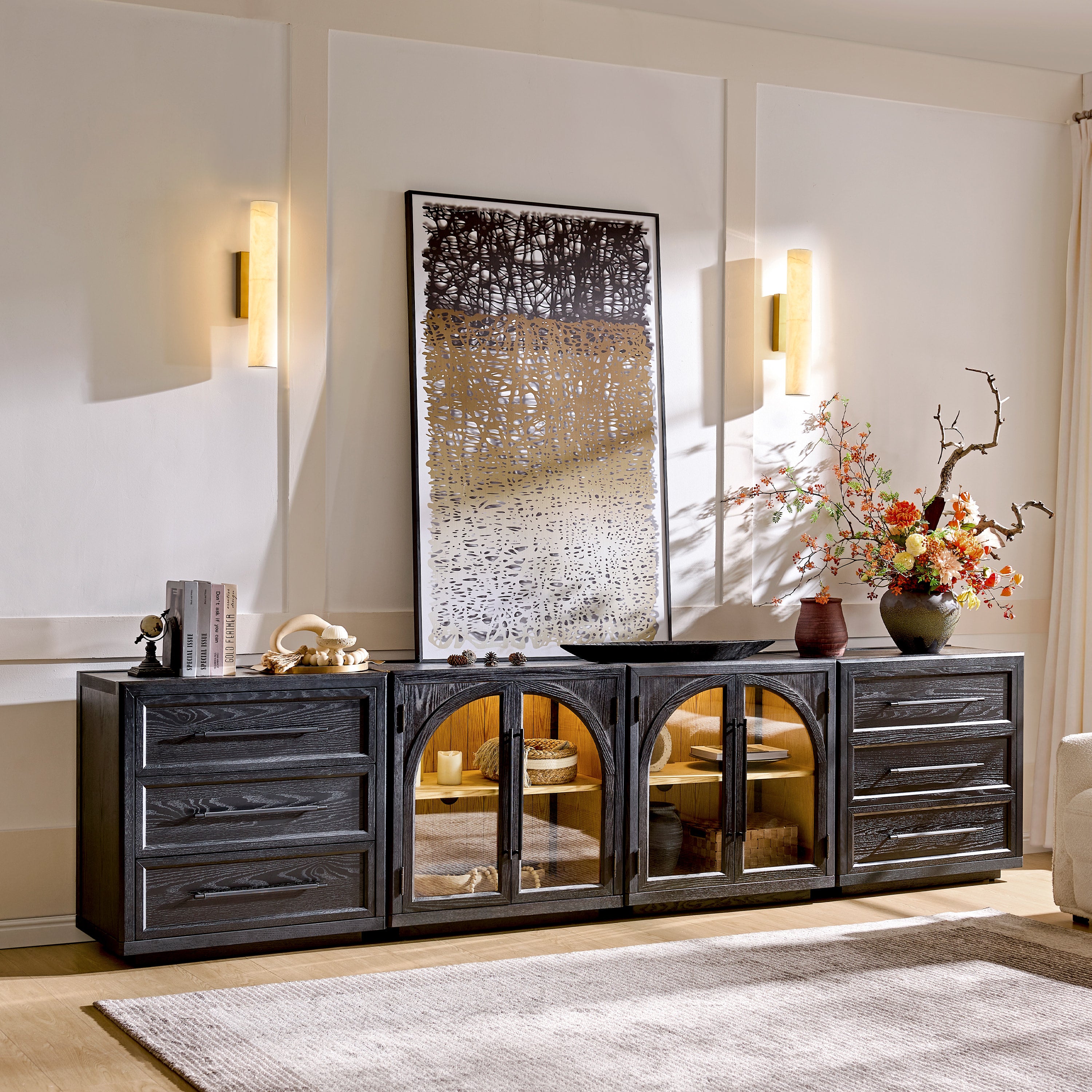 co+fe　ウッドボード Alvar Arched 126″ Oak Modular Media Console(Set of 4) - HOULTE