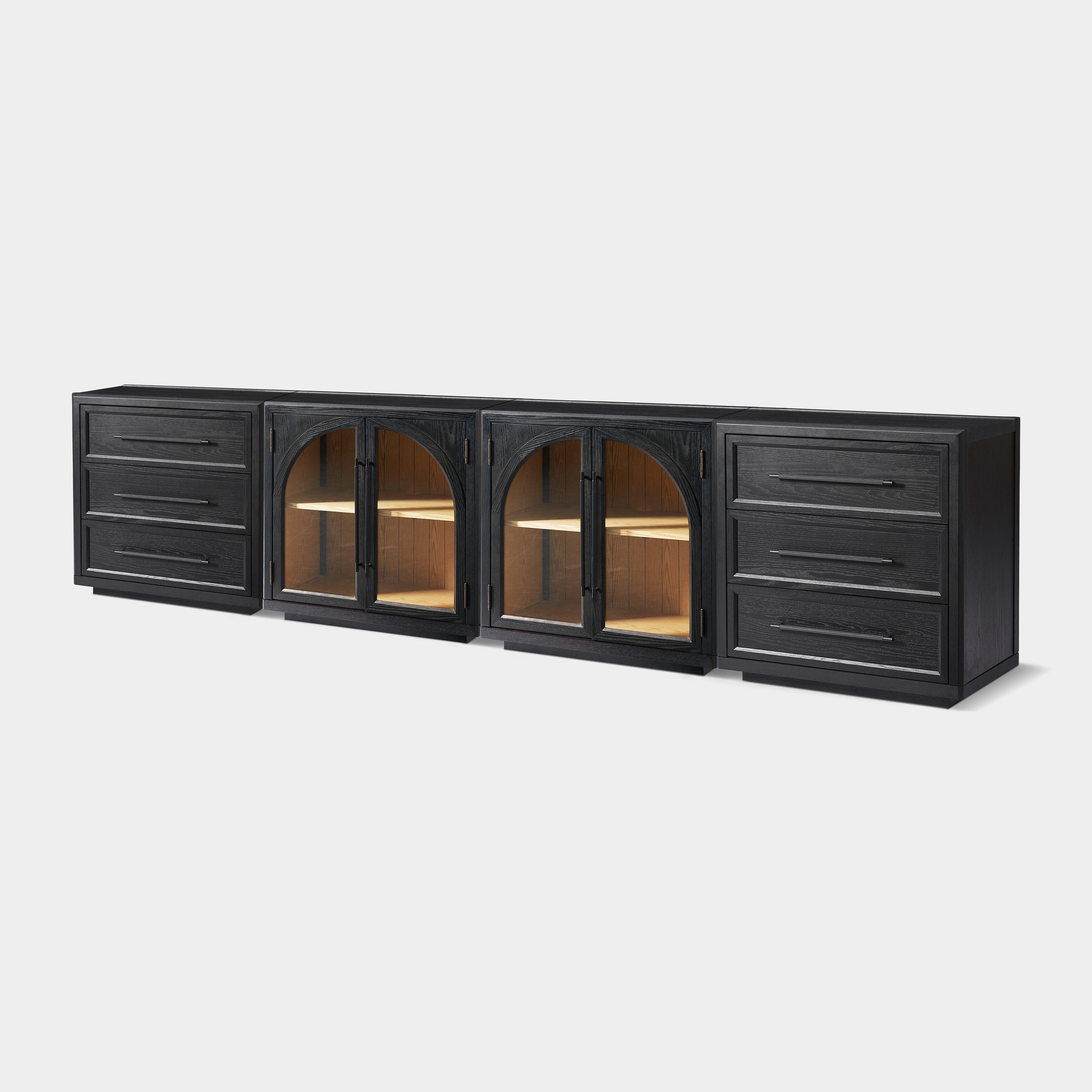 Alvar Arched 121″ Oak Modular Media Console(Set of 4) - HOULTE