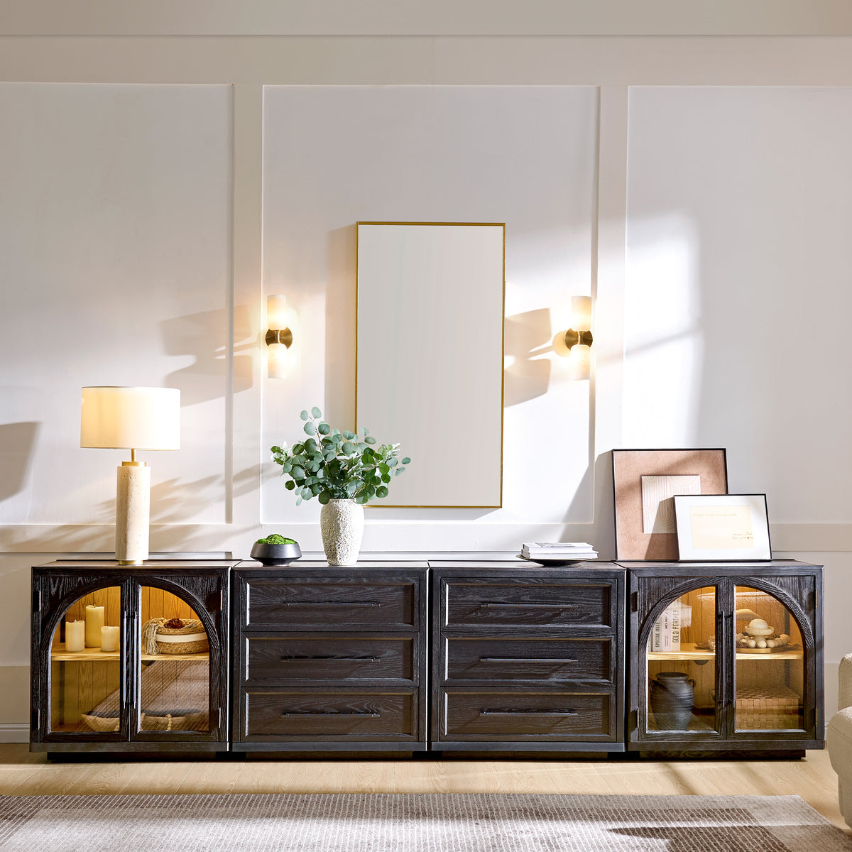 Alvar Arched 121″ Oak Modular Media Console(Set of 4)