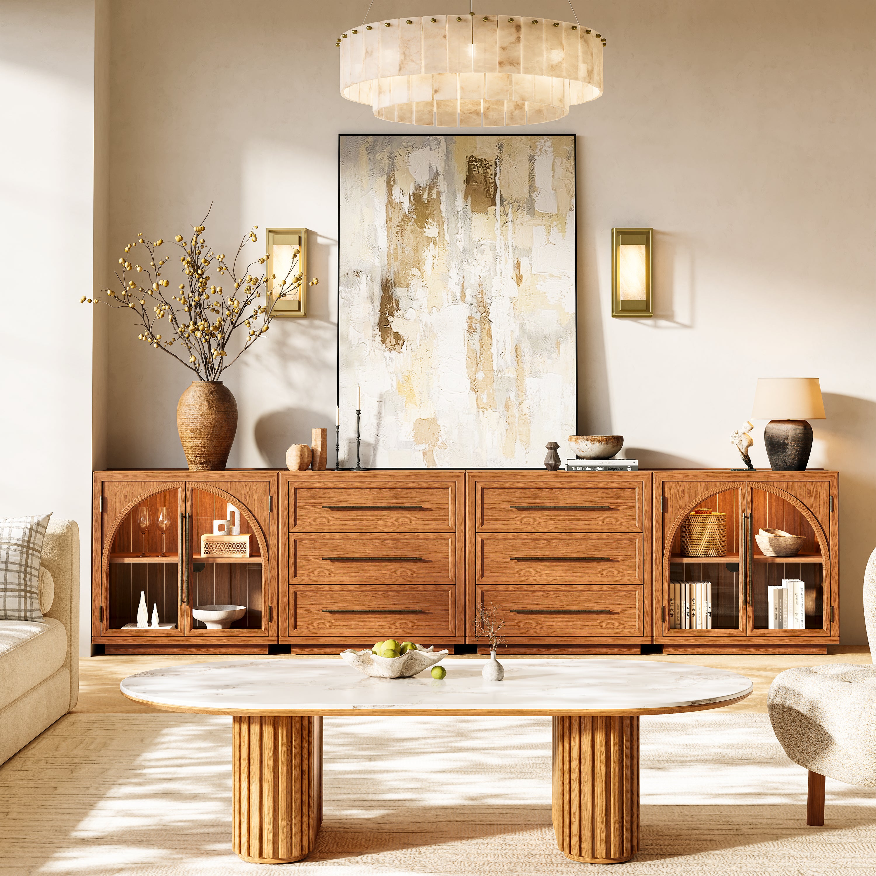 Alvar Arched 126″ Oak Modular Media Console(Set of 4)