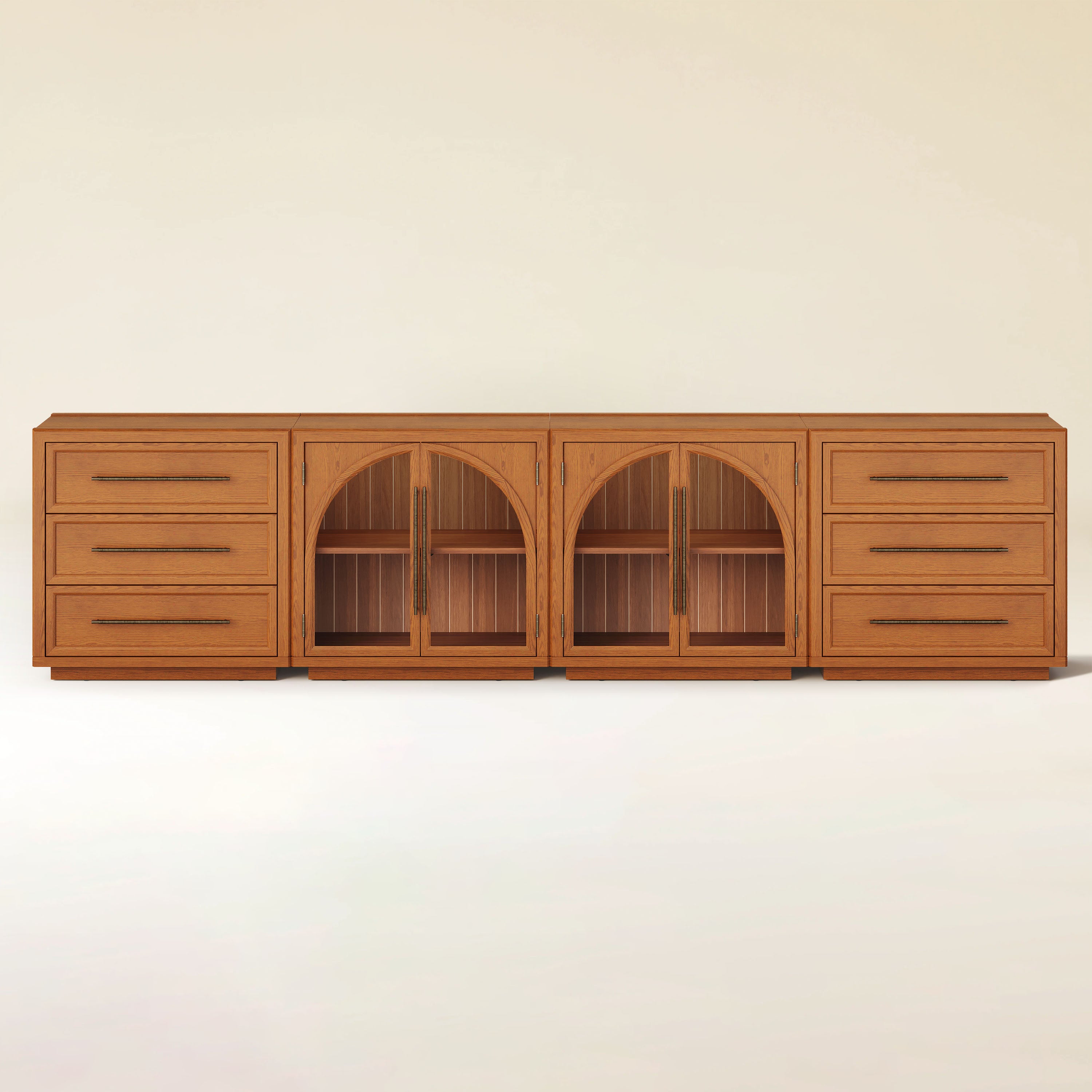 Alvar Arched 126″ Oak Modular Media Console(Set of 4)