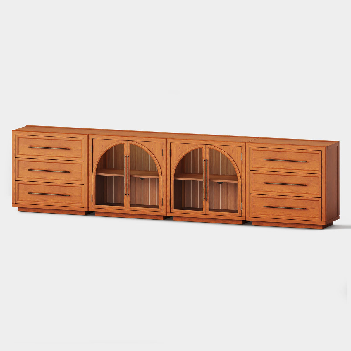 Alvar Arched 121″ Oak Modular Media Console(Set of 4)