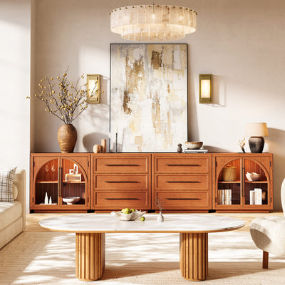 Alvar Arched 121″ Oak Modular Media Console(Set of 4)