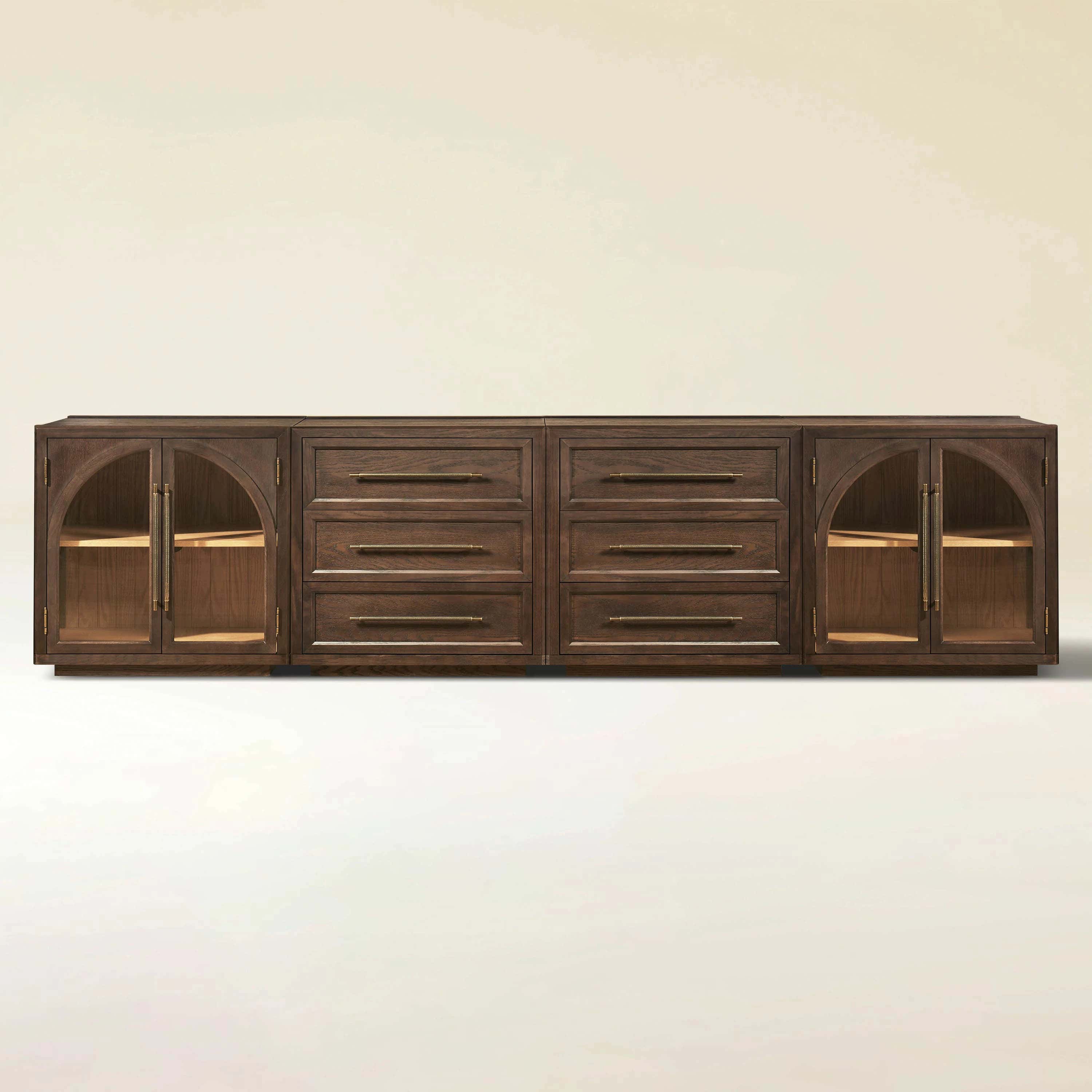 Alvar Arched 126″ Oak Modular Media Console(Set of 4)