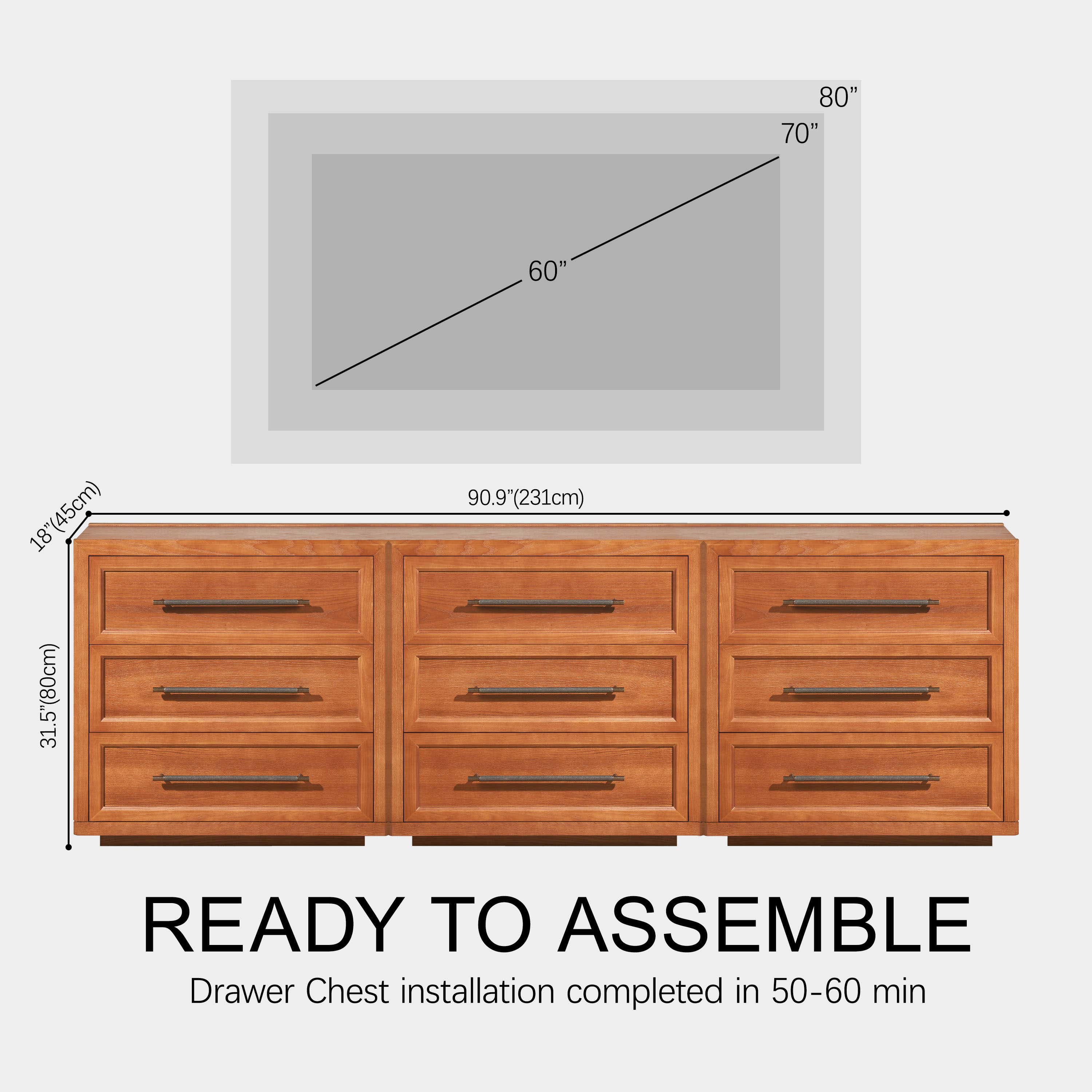 Alvar 95″ Oak 9-Drawer Chest(Set of 3)