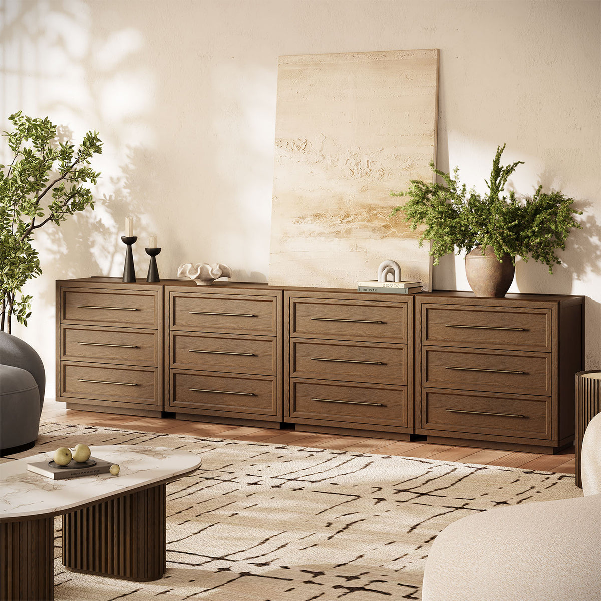 Alvar 121″ Oak 12-Drawer Chest(Set of 4)