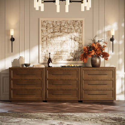 Alvar 95″ Oak 9-Drawer Chest(Set of 3)