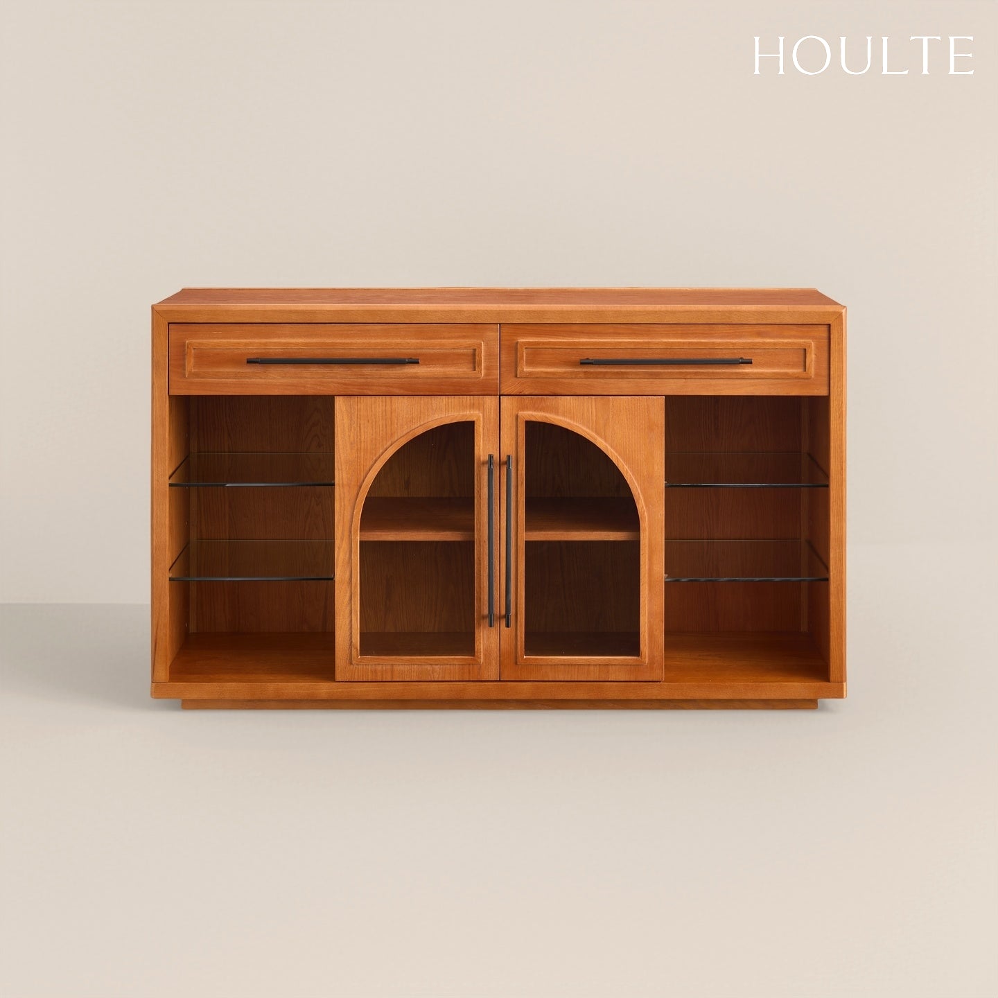Alvar Oak Arched Glass Sideboard 63"W