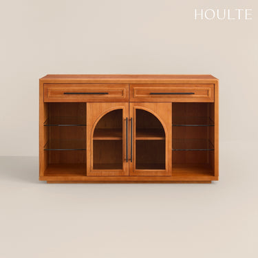Alvar Oak Arched Glass Sideboard 63"W