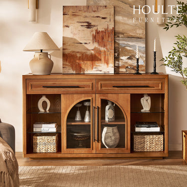 Alvar Oak Arched Glass Sideboard 63"W