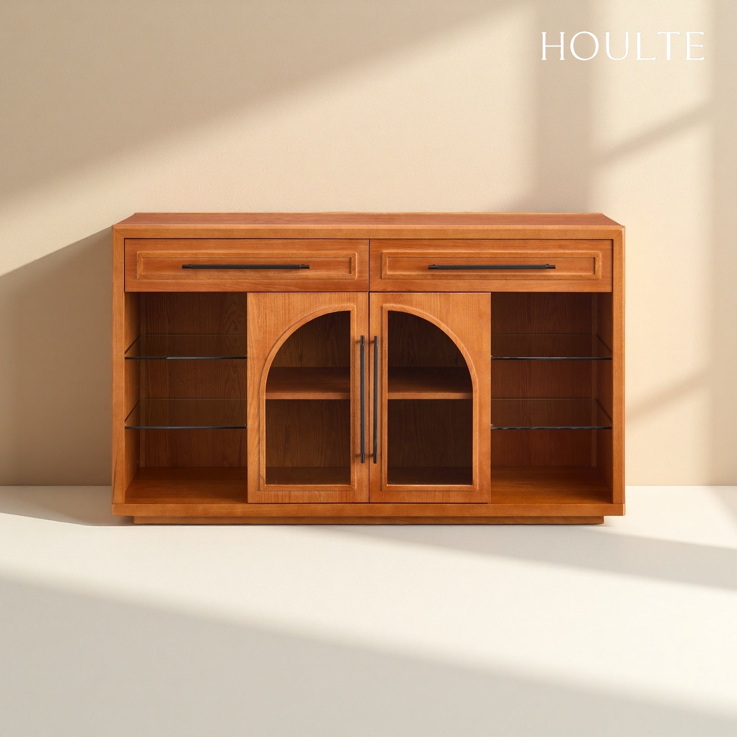 Alvar Oak Arched Glass Sideboard 63"W