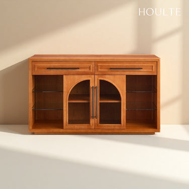 Alvar Oak Arched Glass Sideboard 63"W