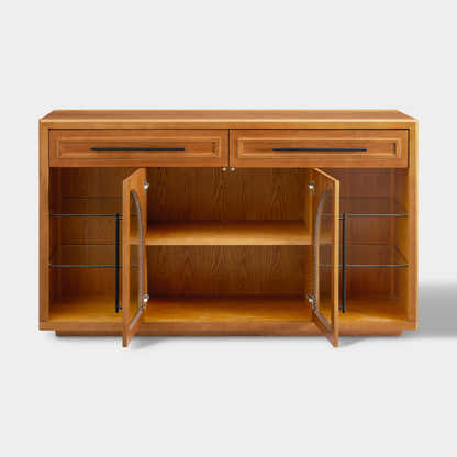 Alvar Oak Arched Glass Sideboard 63"W