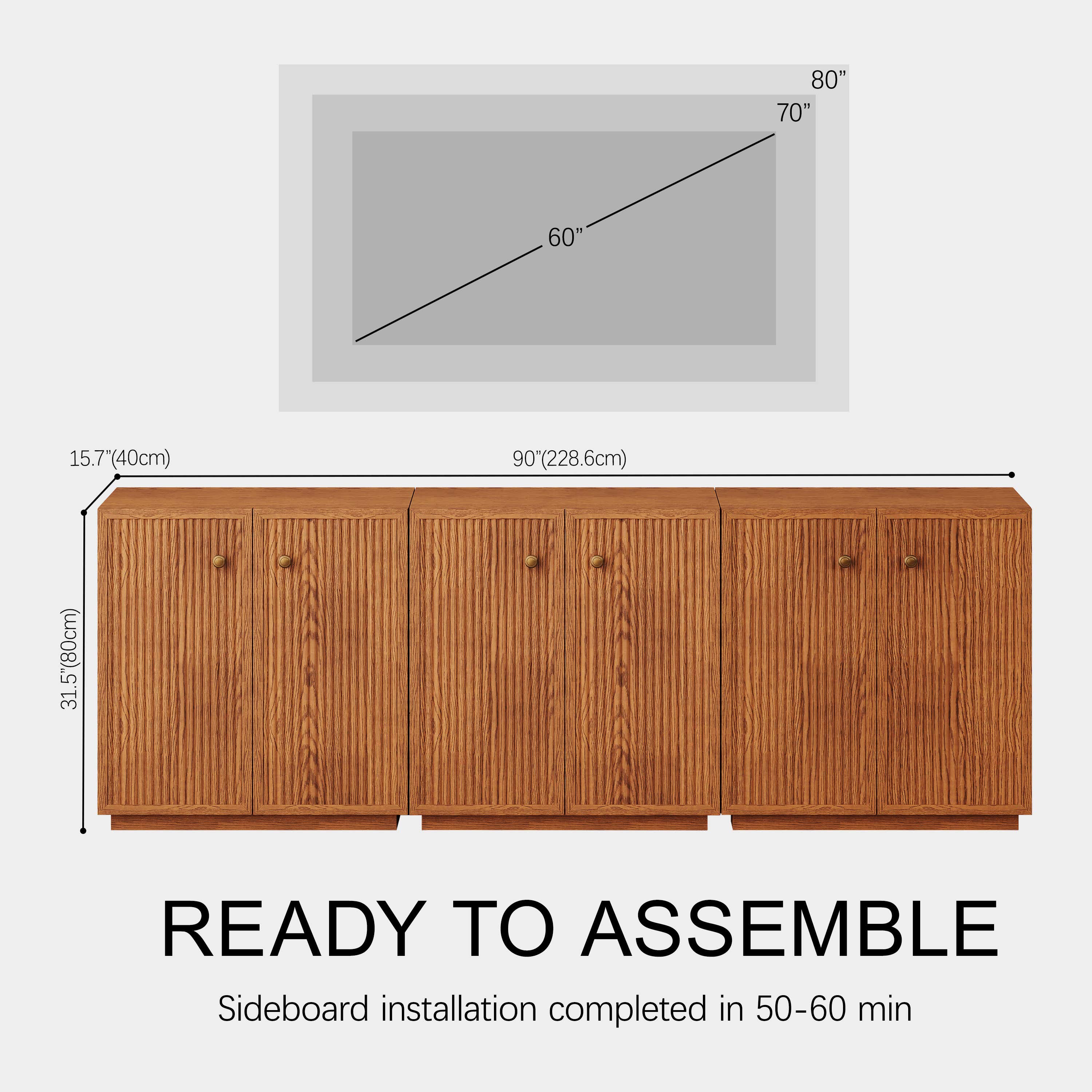 Avery Oak Modular Media Console 90"W(Set of 3)