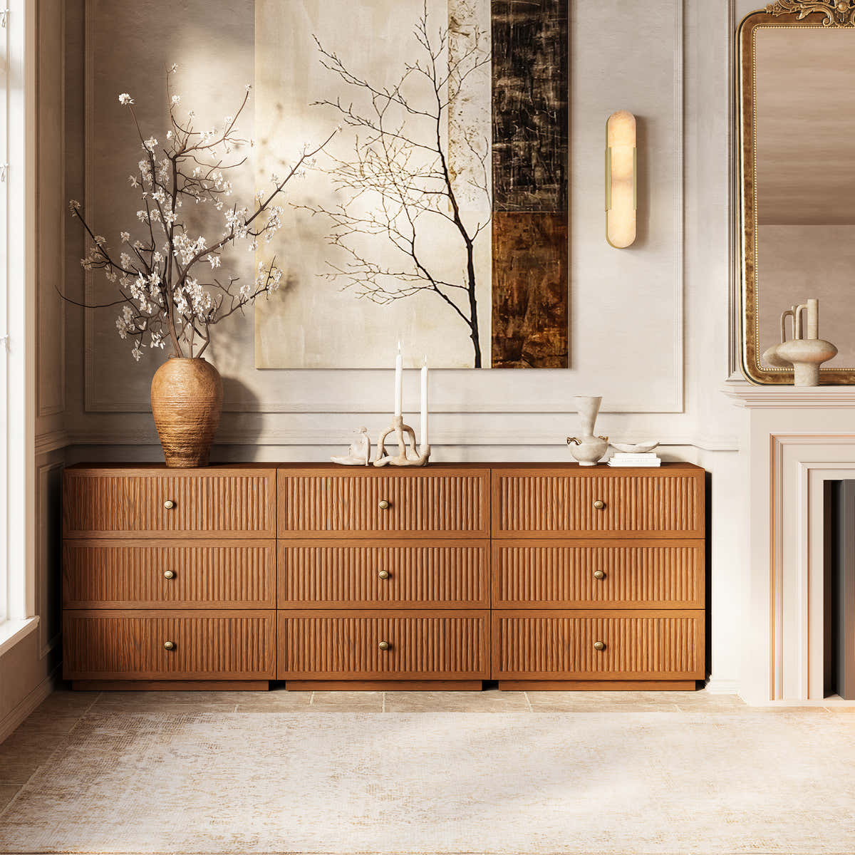 Avery Oak 9 Drawer Chest 90W