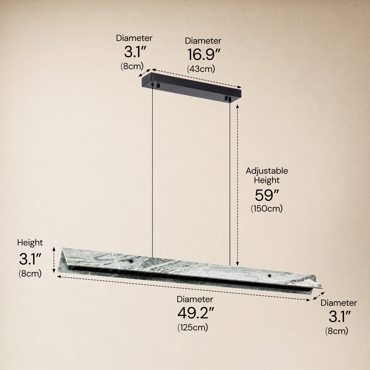 Pietra Green Marble Linear Chandelier 49"D