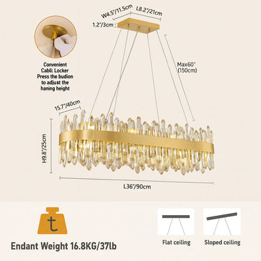 Stellara Crystal Strip Oval Chandelier 36"
