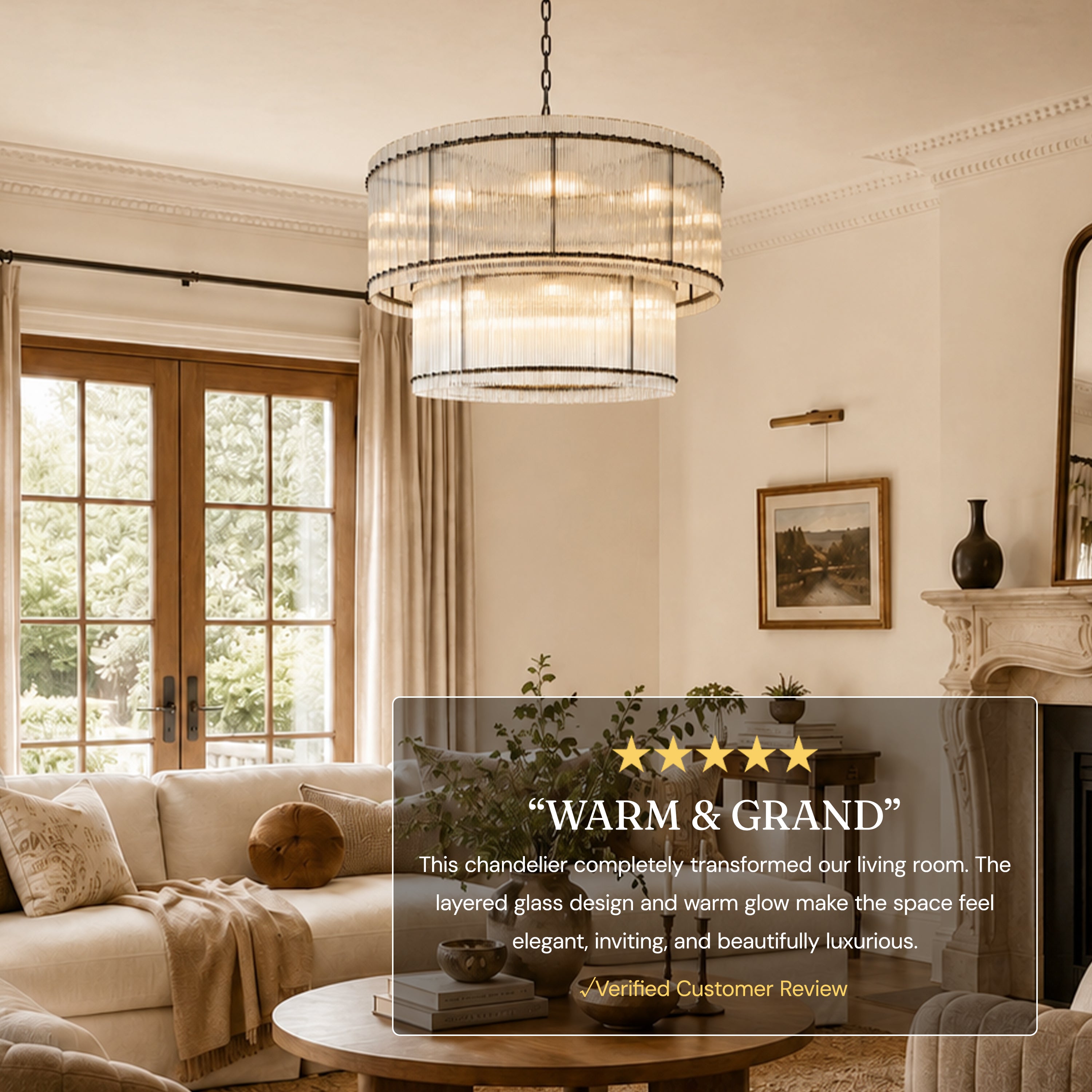 Solvayne Ribbed Glass Tiered Chandelier 48"D
