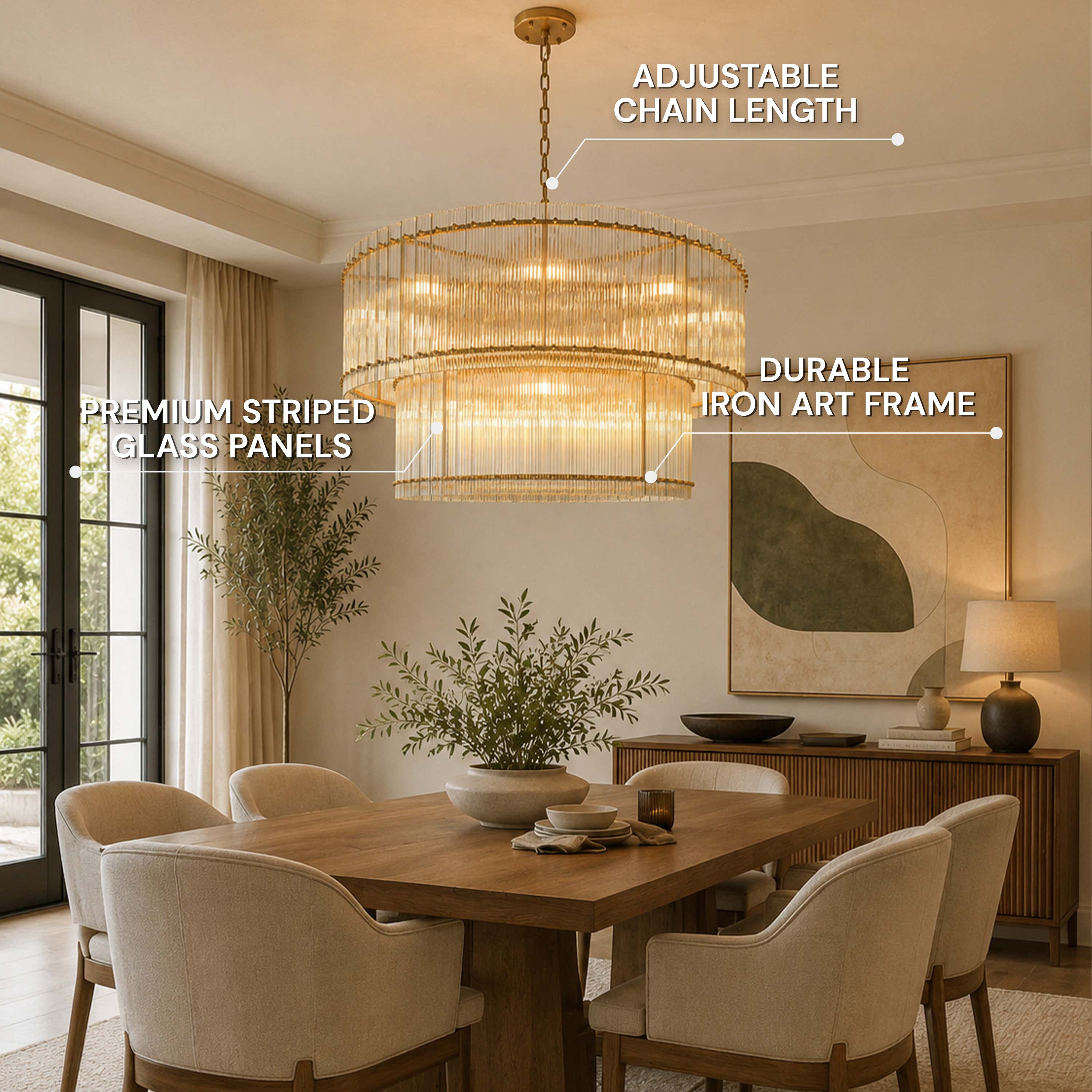 Solvayne Ribbed Glass Tiered Chandelier 48"