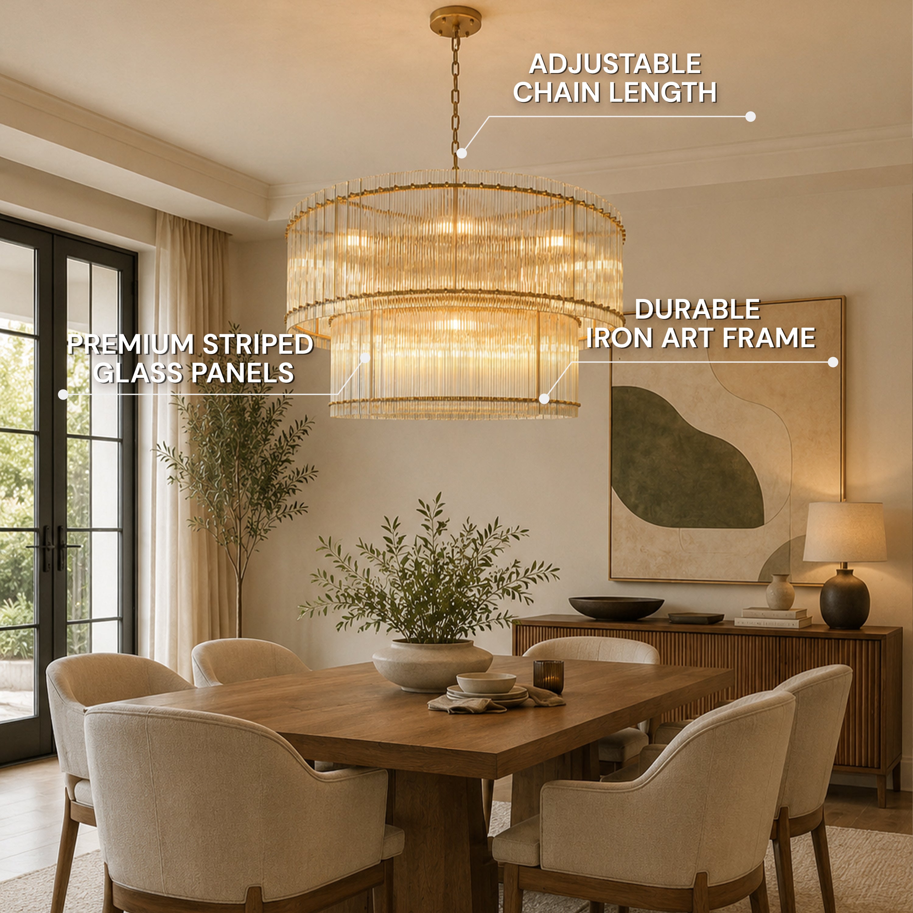 Solvayne Ribbed Glass Tiered Chandelier 48"D