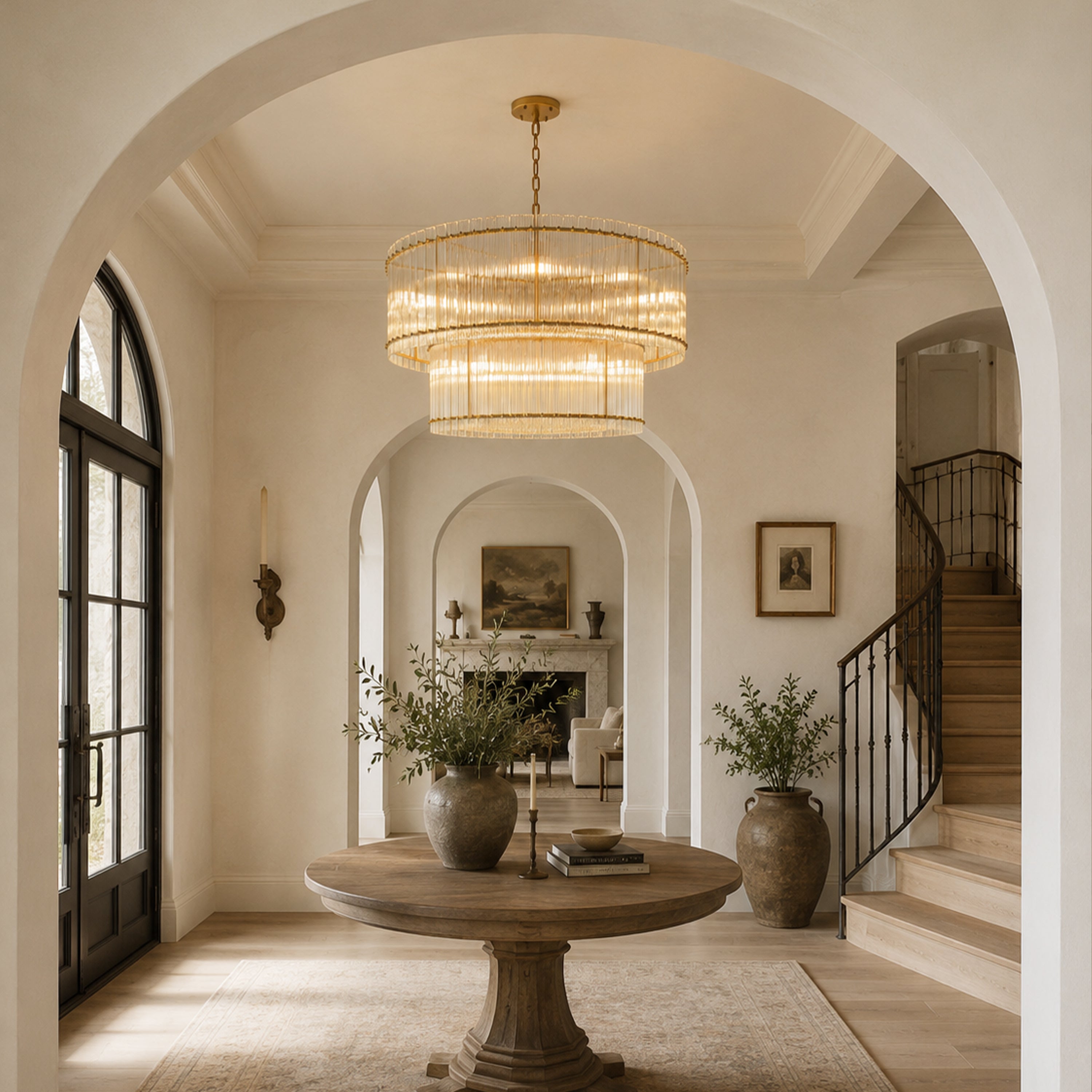 Solvayne Ribbed Glass Tiered Chandelier 48"D