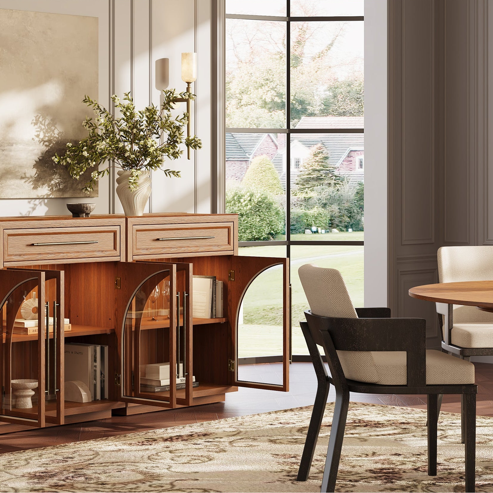 Alvar Arched 94.5" Oak Sideboard with Drawers(Set of 3)