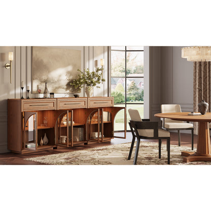 Alvar Arched 94.5" Oak Sideboard with Drawers(Set of 3)
