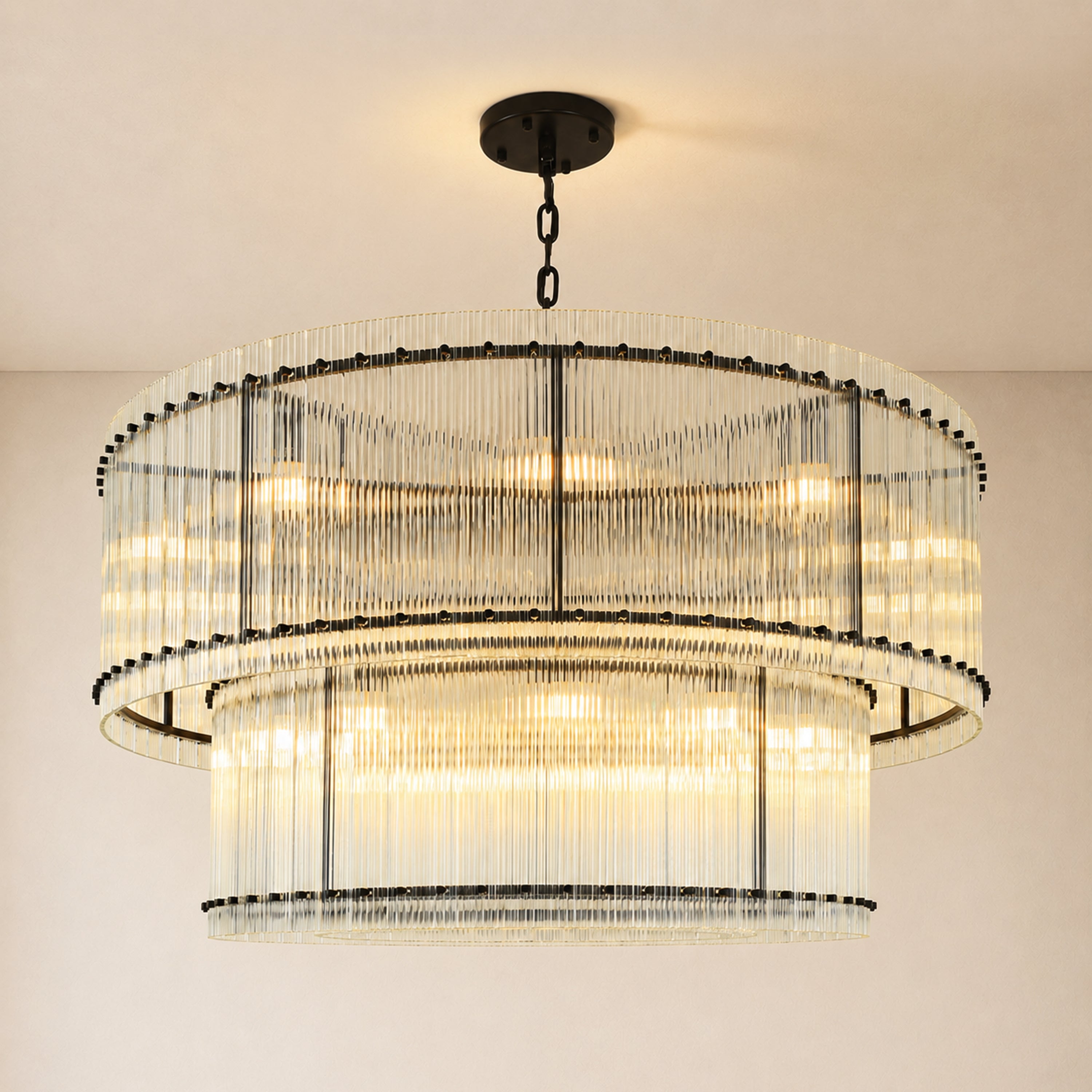 Solvayne Ribbed Glass Tiered Chandelier 48"D